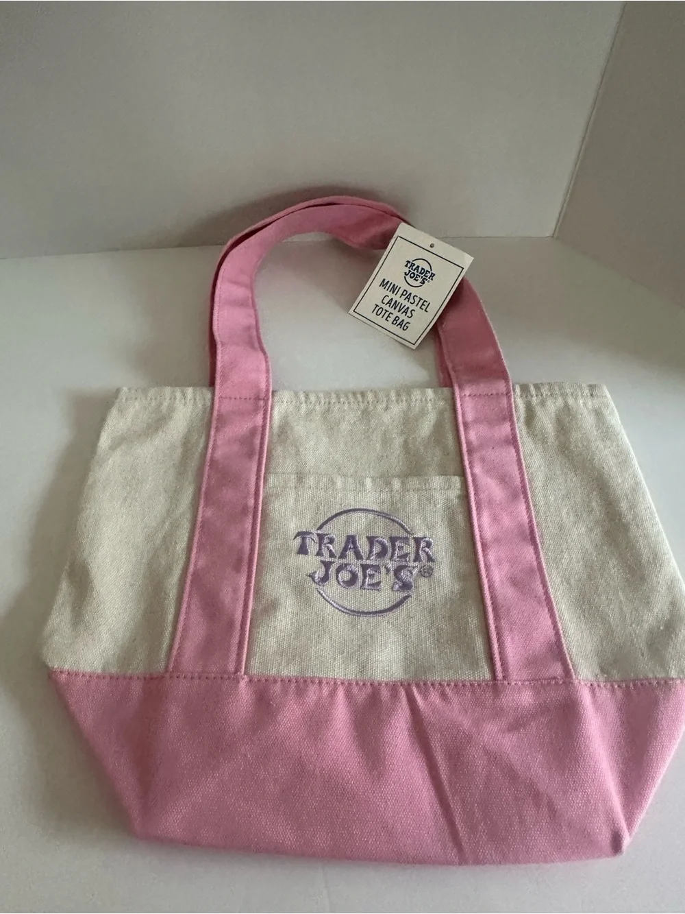 Trader Joe's Pink & Cream Mini Canvas Tote Bag